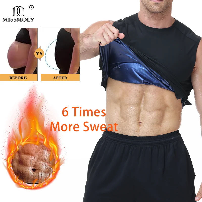 Miss Moly Men Fat Burning Sauna Sweat Vest Waist Trainer Shapewear Belly Slim Body Shaper Heat Lock Tank Top Workout Fitness