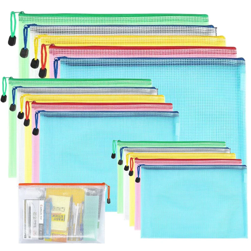 

5pcs Grid Zipper Bag A4/A5 PVC Transparent Folder Office and Educational Supplies Document Storage Students Stationery TMZ