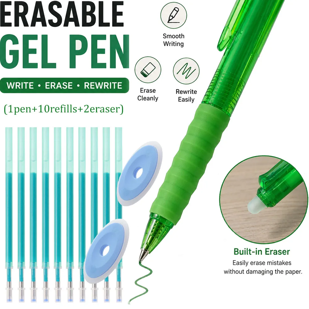 

Transparent Pole Erasable Gel Pen Comes with Eraser 0.7mm Multicolor Magic Ink Smooth Writing Washable School Office Stationery