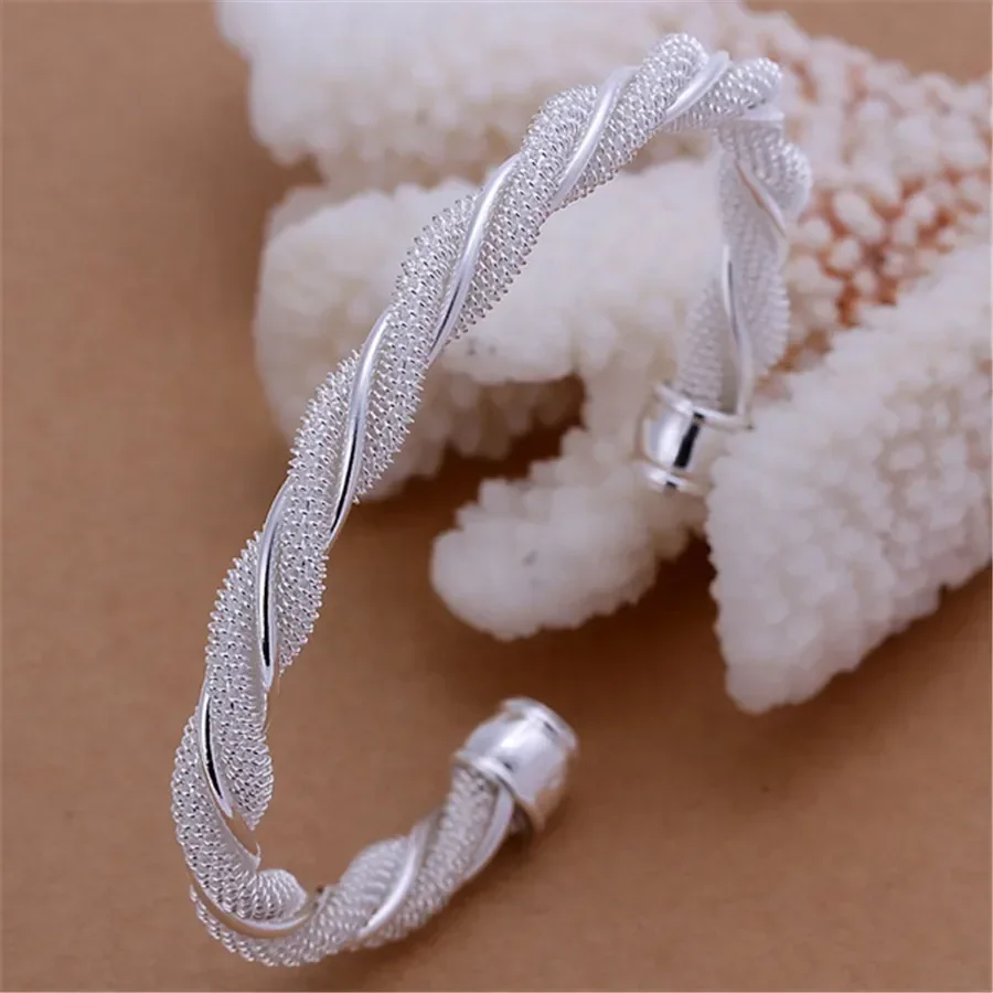 9B020 Valentine\'s day Christmas gift fashion silver Plated Lovely Mesh hot Bracelet Bangle jewelry wholesale factory price