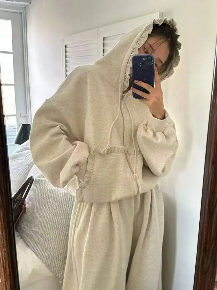 

Женская толстовка с капюшоном на подкладке, куртка с эластичной резинкой на талии, брюки-карго, модный комплект зимней одежды Agel Wood ain