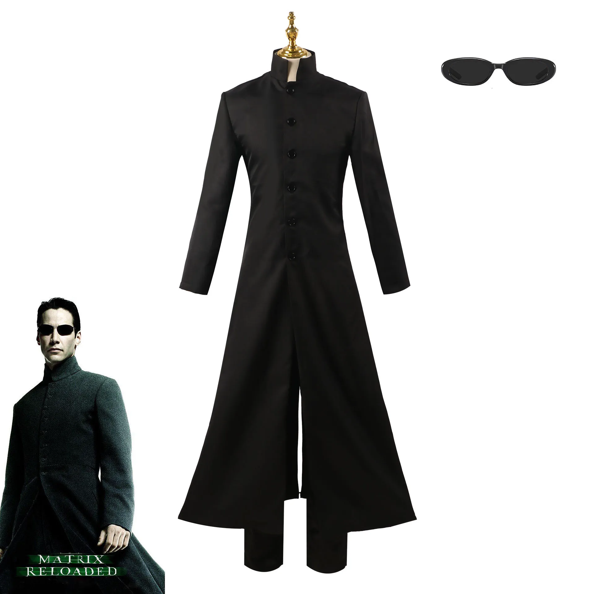 Movie The Matrix Neo Trinity Cosplay Unisex Jumpsuit have glasses Morpheus Black Trench Sunglasses Uniform Party Masquerade