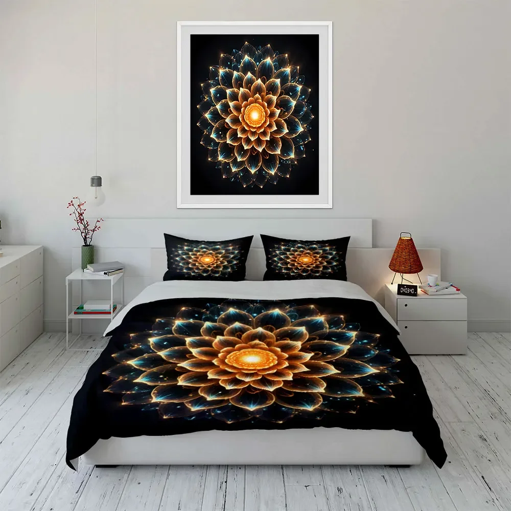 Glowing Mandala Art Decor Set Multiple sizes kid's and adults' bedroom Exquisite 3PC bedding set, gift