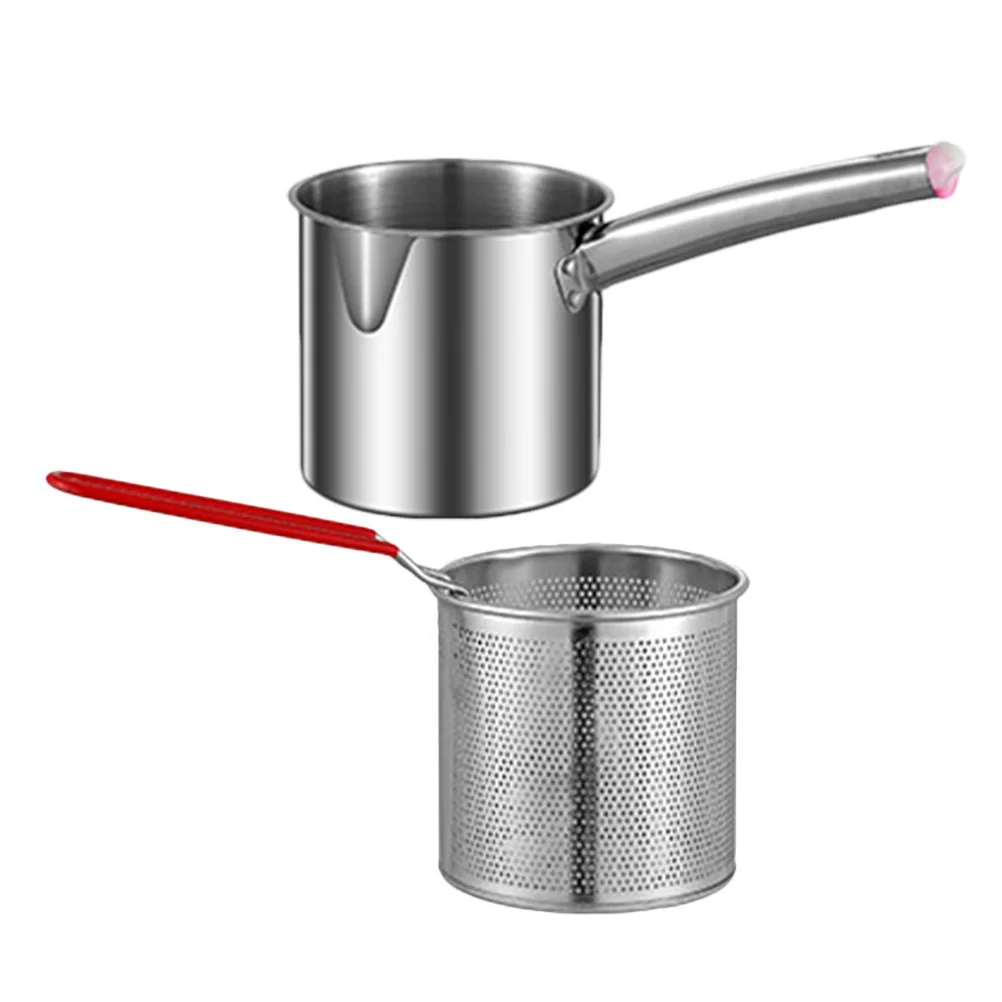 

1 Set Deep Fryer Basket Pot Kit Stainless Steel Frying Pan Multi Functional Oil Filtration Pot With Fry Basket Household Deep