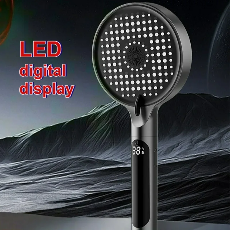 

1pc Digital Temperature Handheld Shower LED Shower Head Bathroom Accessories Pressurized 3 Modes