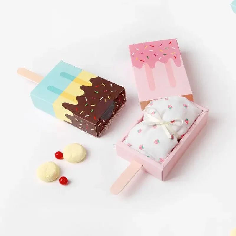 

50pcs Icecream Shape Candy Boxes Pull-out Tray Kraft Paper Lollipop Box Gift Bags Party Favors Boxes Birthday Party Decor