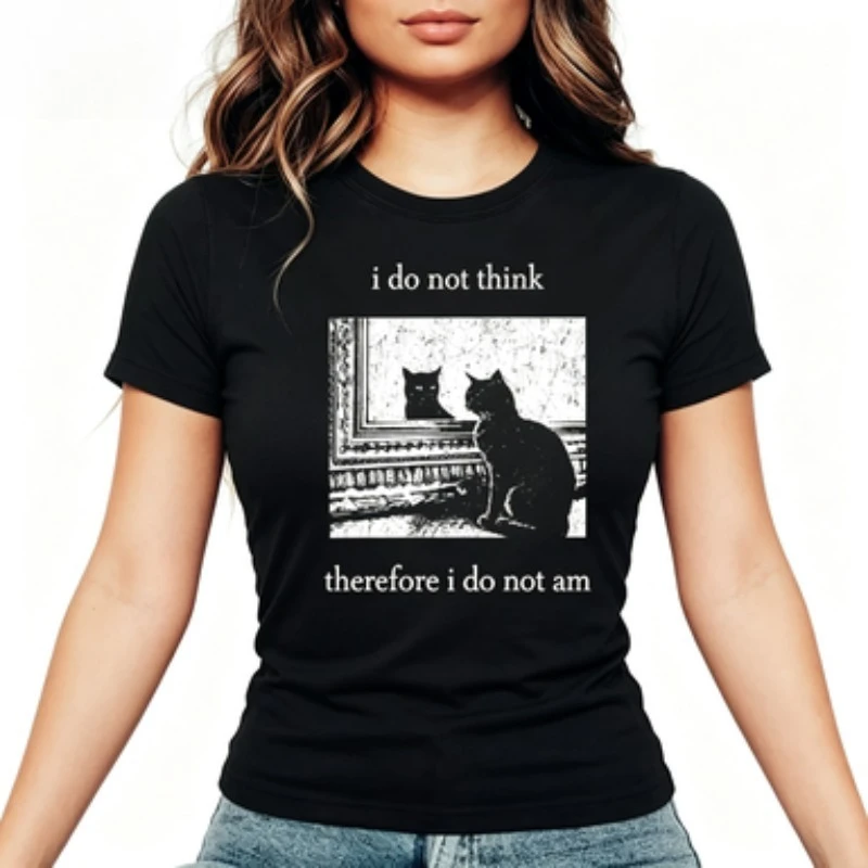I Do Not Think Therefore I Do Not Am T-shirt Funny Cat Shirt Grunge Tshirt Vintage Unisex T-Shirts Goth Shirt Streetwear Tops