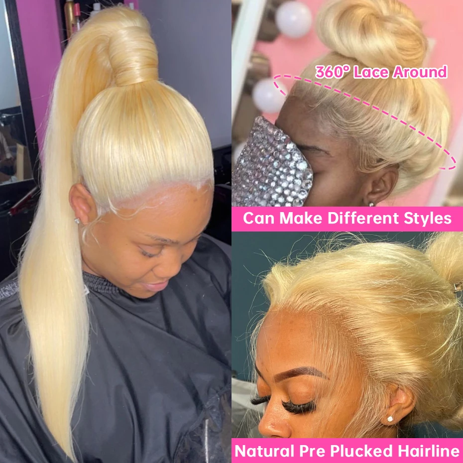 613 360 Lace Wigs Hd Transparent Lace Front Wig Bone Straight Peruvian 13x4 13x6 HD Lace Frontal Wig Pre Plucked 200 220 250 Density Honey Blonde Colored Human Hair Wigs 30 40 Inches Free Shipping