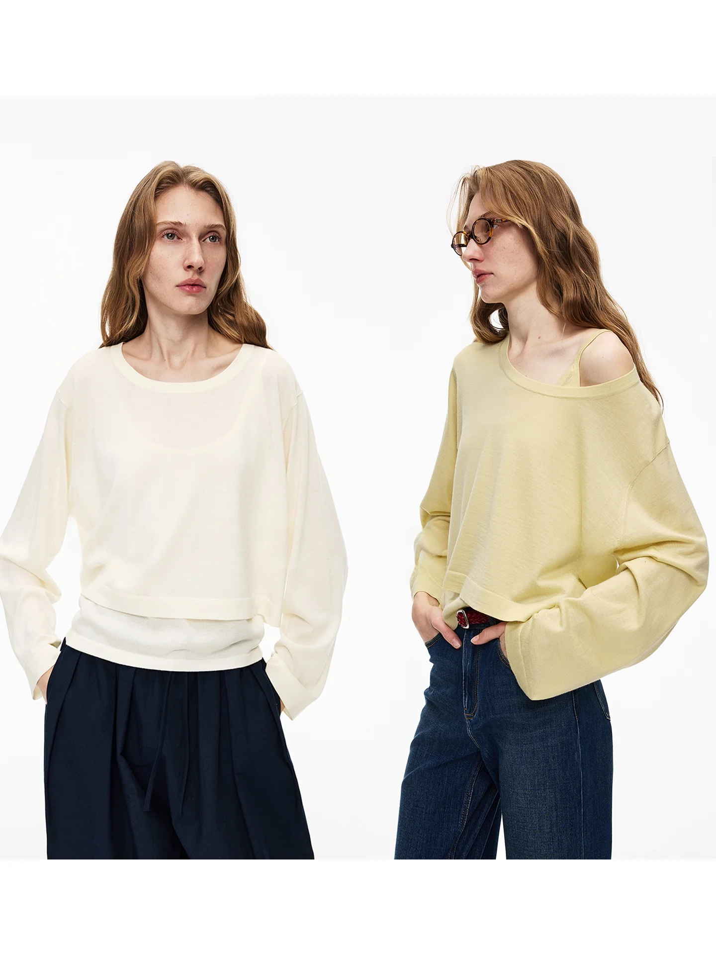 

UZZO Ultra Soft Wool Blend Knitted Long Sve U-Ne Sweater Set Casual Loose Fit Women's Faion Comfortable Breathable