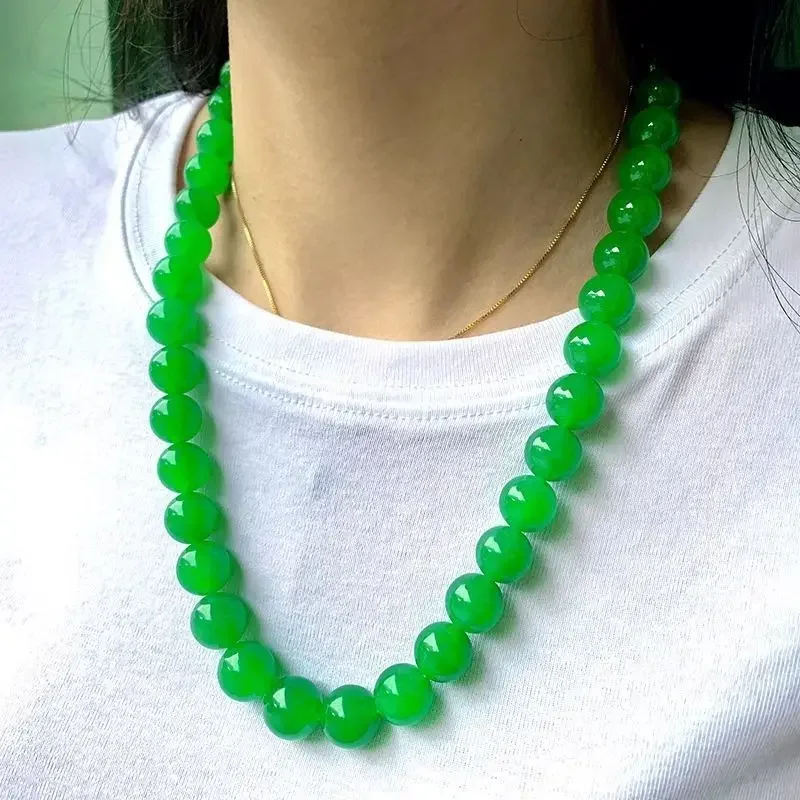 Natural Myanmar [Emperor Green Jade] Premium Necklace Green Bead Goods High Ice Seed Full Yang Green Jade Necklace