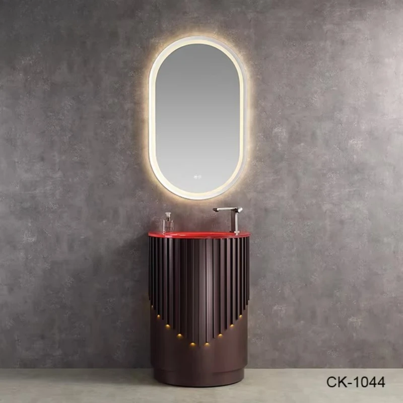 

Custom Floor Type Stainless Steel Bathroom Vanity Smart Light Emitting Diode Mirror Glass Washbasin Home Hotel Toilet Sink