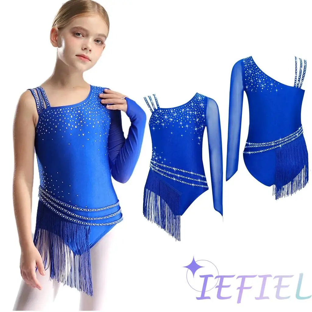

Girls Glittery Rhinestones Figure Skating Leotard Rhythmic Gymnastics Ballroom Dancewear Ballet Jazz Latin Cha-cha Dancing