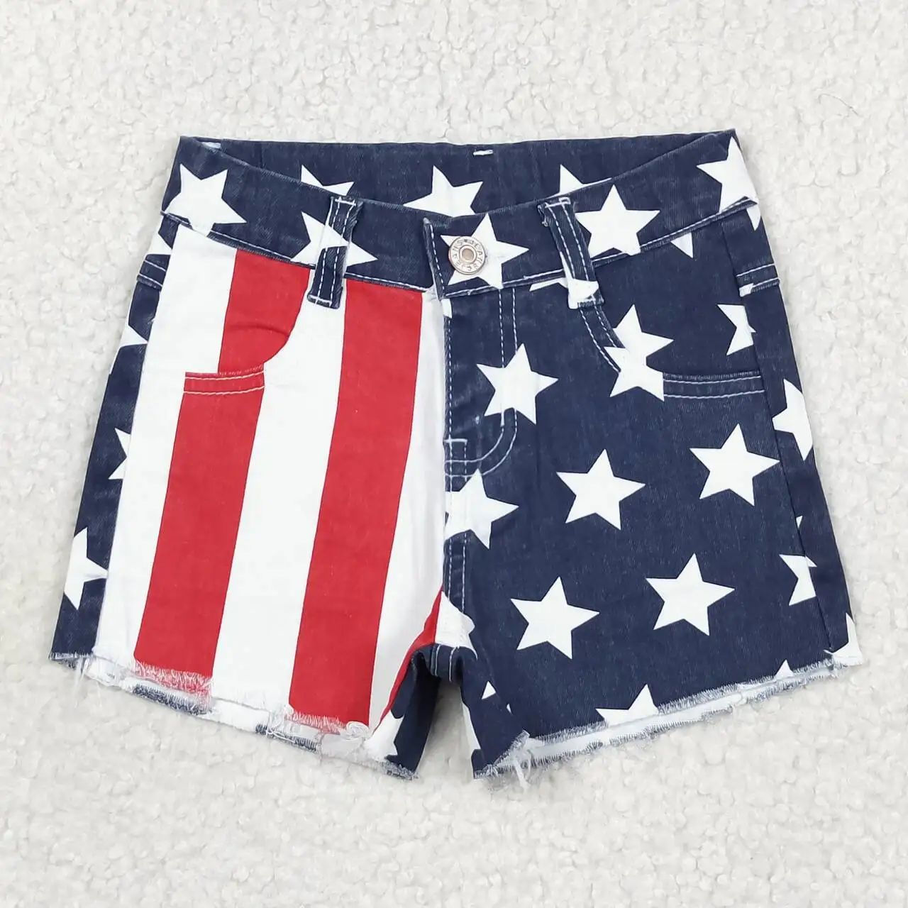 

July 4th Independence Day Items Summer Girls' Denim Shorts With Pockets Star Print