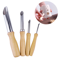 4PCS/set Pottery Tool Puncher Stainless Steel Head Wooden Handle Semicircle/circle Turn Hole Punching Chisel Grooving Tool