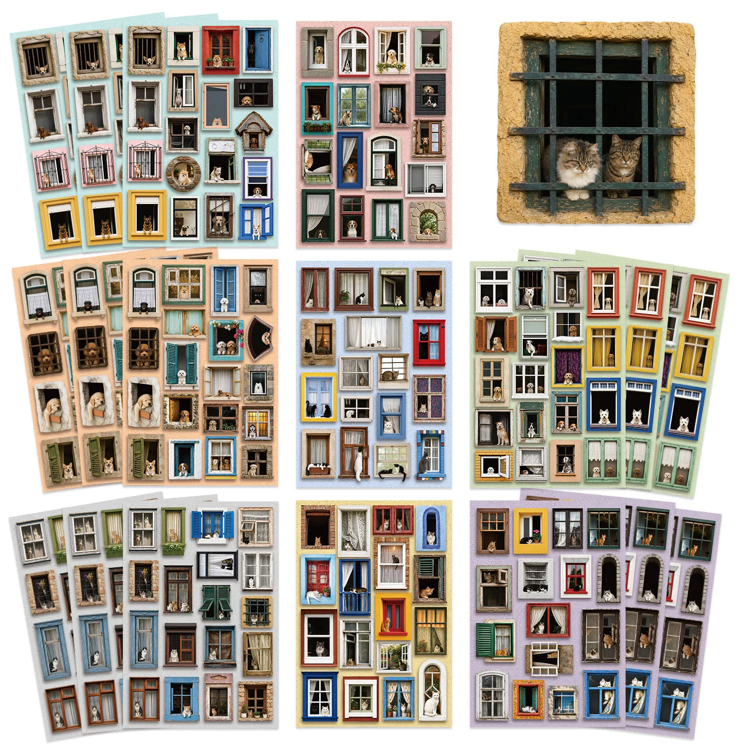 8Pcs Cartoon Window Cat Dog Cute Stickers PVC Waterproof for Phone Water Bottle Skateboard Helmet Reward Journal DIY Decor Decal