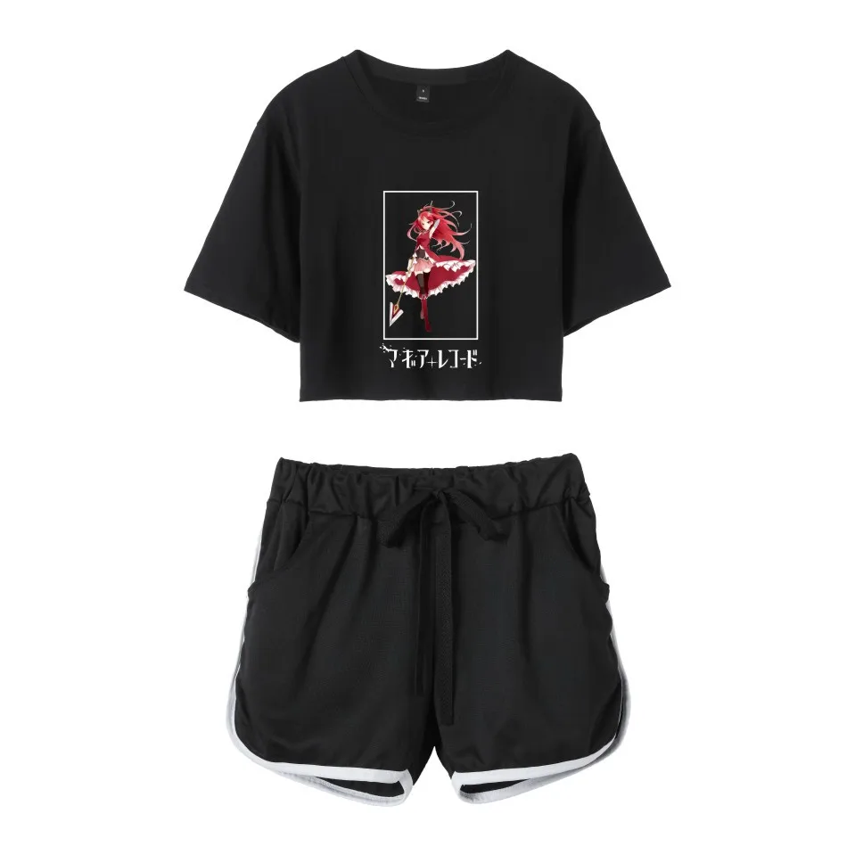 Fashion Novelty Youthful Magical Girl Print Short Sleeve Sexy Shorts+lovely T-shirts Dew navel Pretty Girl suits Two Piece Set
