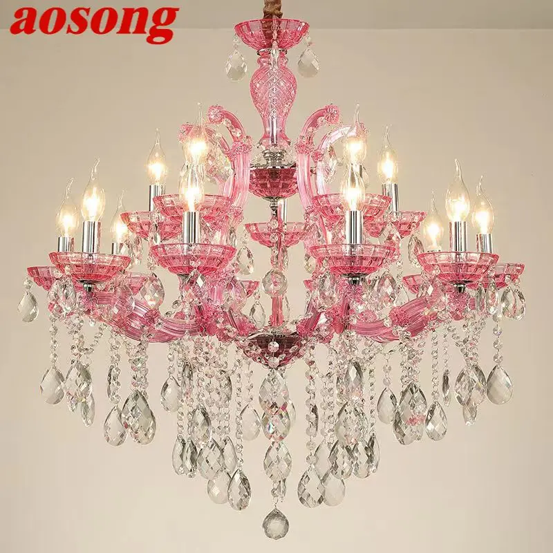 AOSONG LuxuriousCandle Pendent  Lamp European Style Crystal Lamp Art Living Room Restaurant Villa Staircase Duplex Building