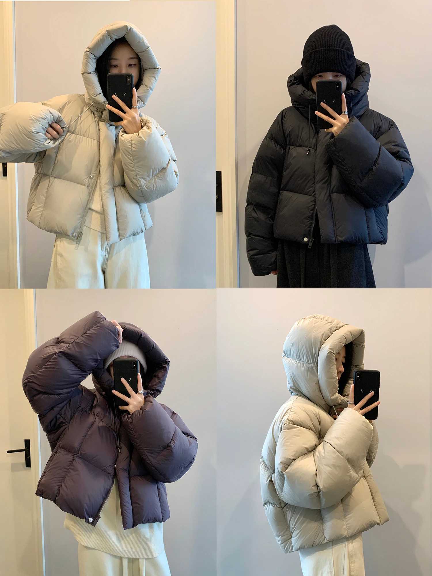 

Awencoat Thickened Warm Short Hooded Black down Jacket Women's Winter New Style Small Size Coat Commute Style Zipper Closure