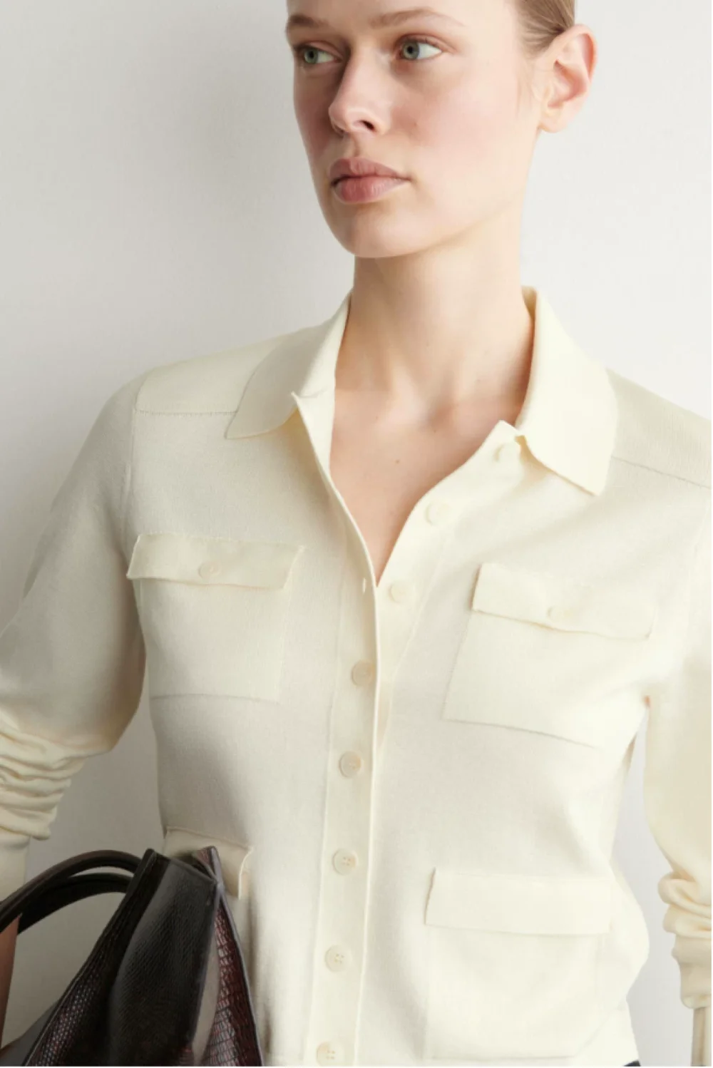XIMIAN APPAREL 2026 traf cos spring new style of Women's casual Milky white fitted silhouette pocketed knitted cardigan - Detail 1
