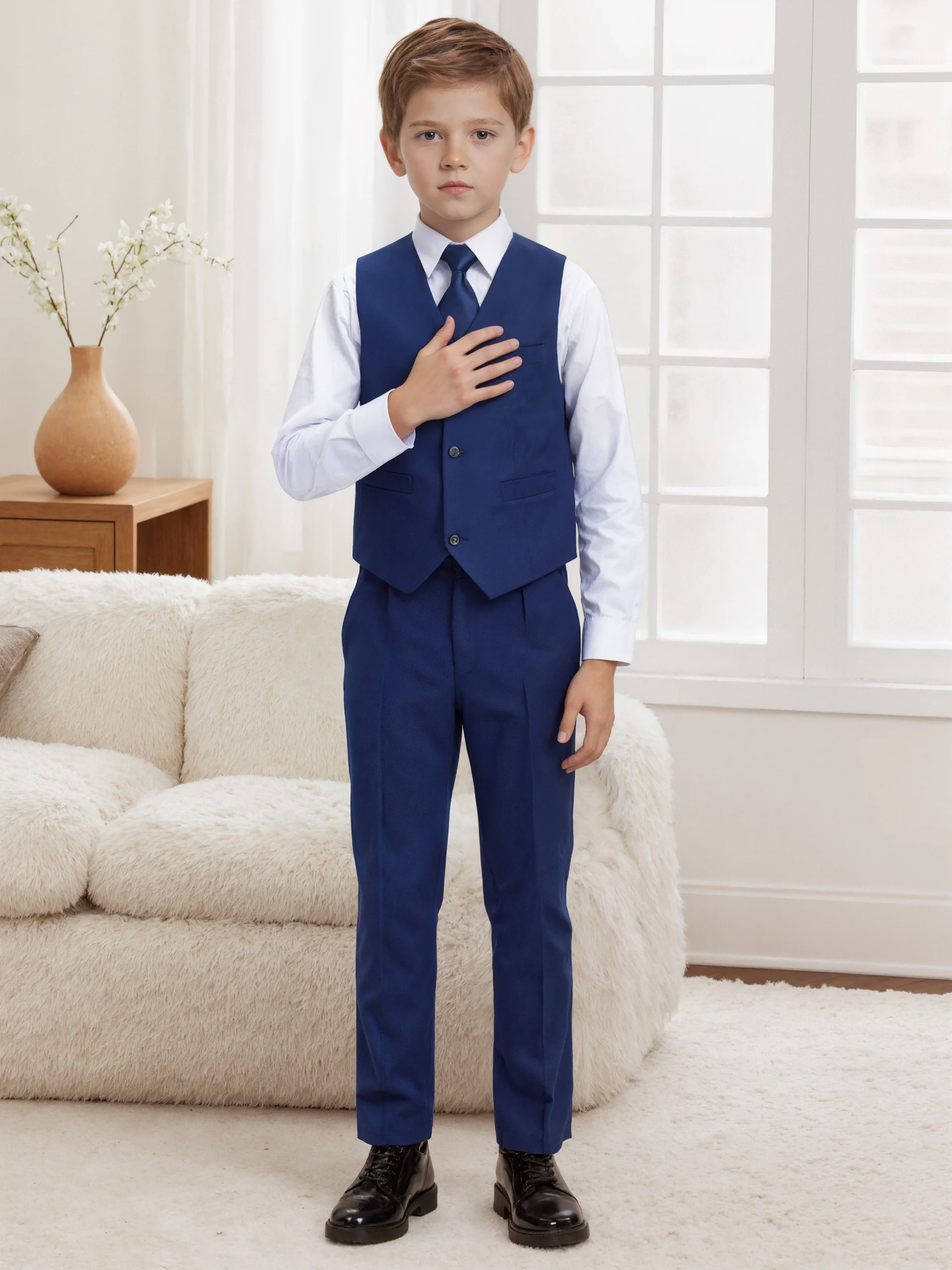Conjunto de traje de 2 piezas para niños con chaleco y pantalones formales, atuendo formal para bodas, ropa para niños y