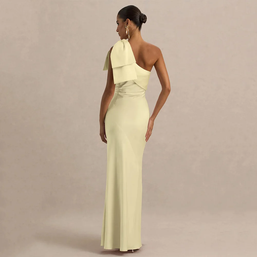 

Customized Simple Evening Dresses Jersey for Floor-Length One-Shoulder Sleeveless Prom Dress Bow Straight Robes De Soirée