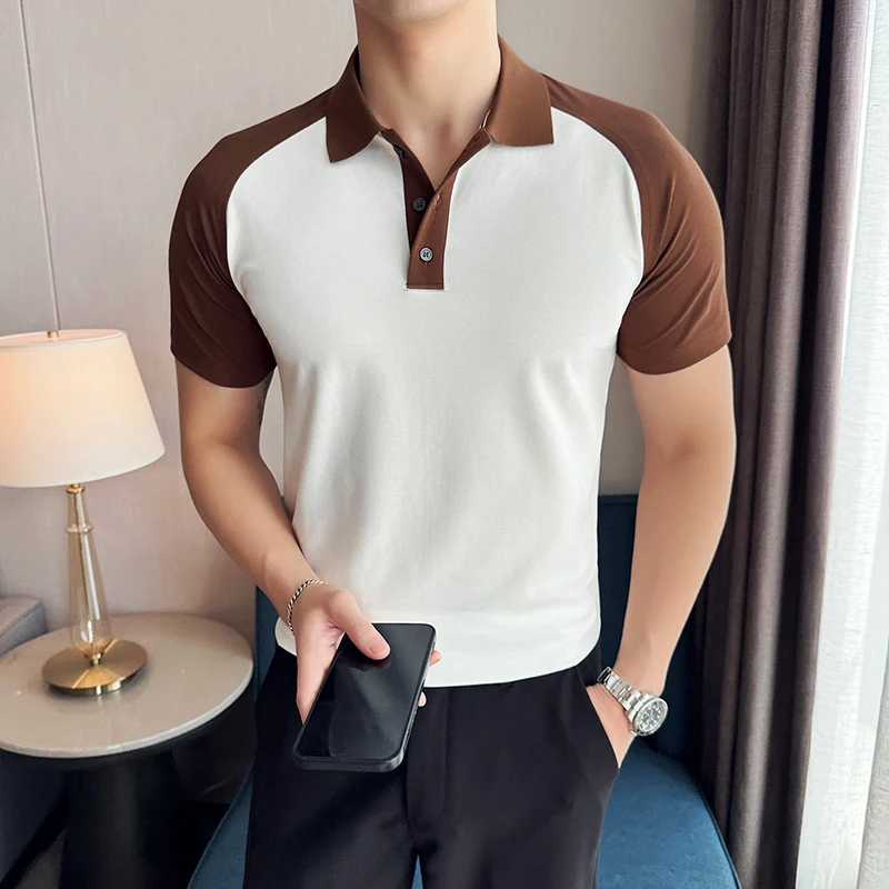 Men's Summer Short Sleeves High Quality Polo Shirts Male Slim Fit Color Matching Business Polo Shirts 4XL-M