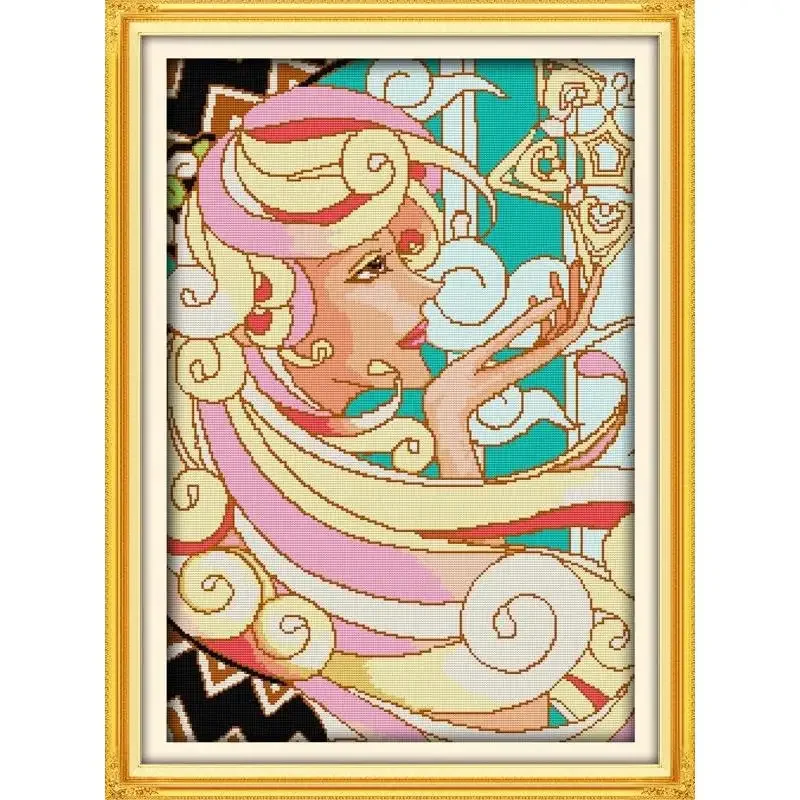 

Joy Sunday News Printed Cross Stitch Kit , Easy Pattern with Aida and DMC Threads, Stamped Fabric Embroidery Set- Temptation (