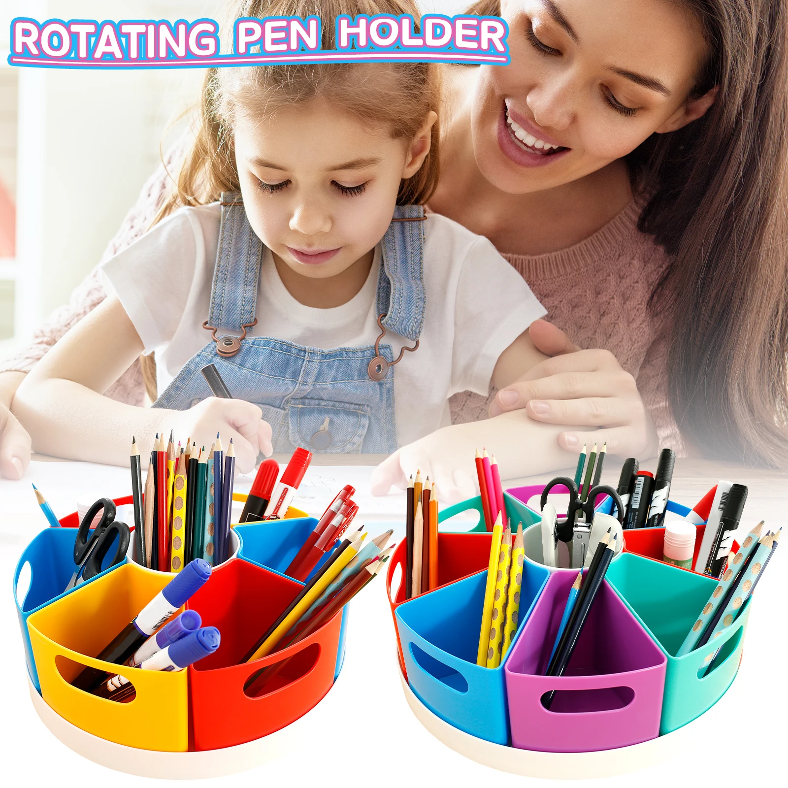 Creative Rotating Storage Caddy 360° Rotatable Art Supply Organizer Portable Rotating Marker Desk Organizer for School Office