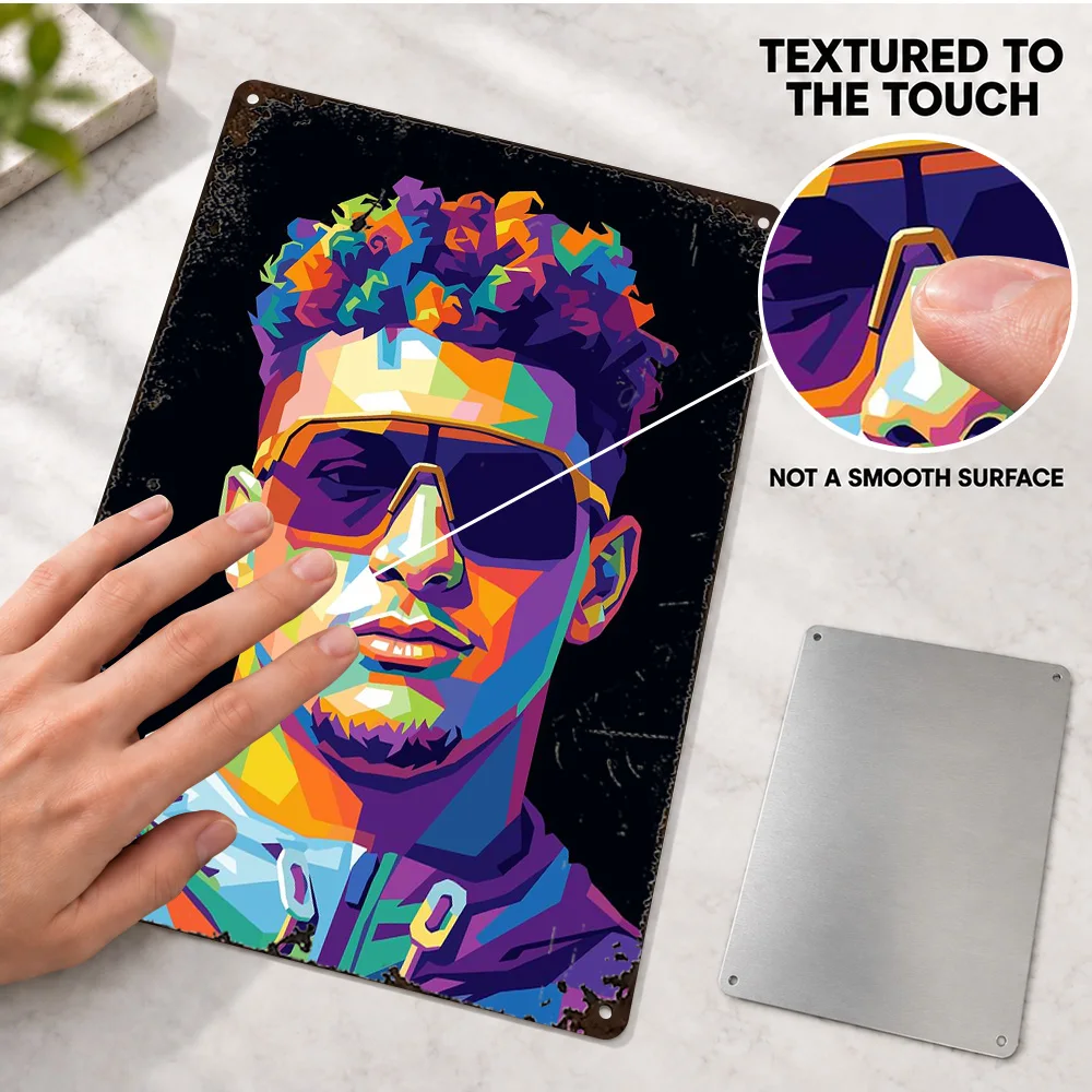 Patrick Mahomes Printed Poster Customized Aluminum Metal Sign Geometric Illustration Wall Art For Man Cave Football Fan Gift