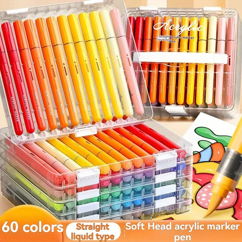 

12/24/36 Color Acrylic Marker Pen, Soft Tip Paint Marker, Automatic Ink Control, Acrylic Paint Pen with Soft Tip, Waterproof
