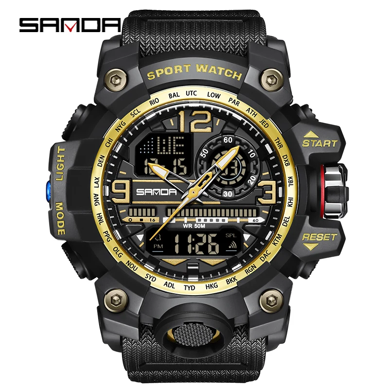

SANDA 3133, модные мужские цифровые часы, водонепроницаемые ночники, многофункциональные спортивные часы, мужские крутые электронные часы, подарок