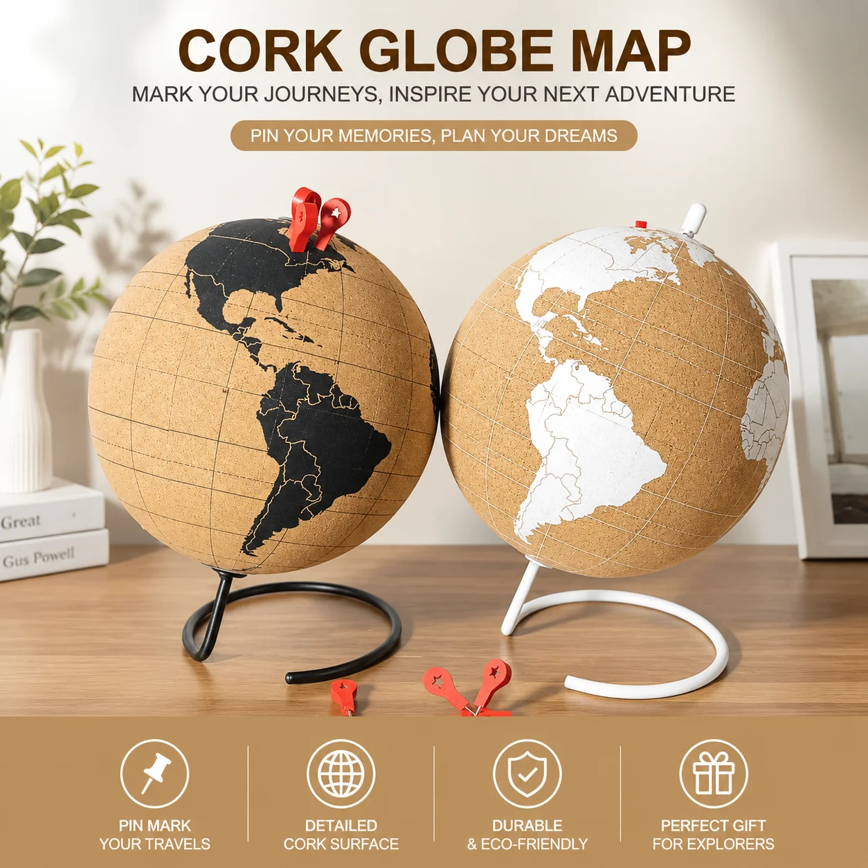 Cork Globe Holder Creative Office Desktop Decor DIY Globe Ornament Unique Message Board Softwood Earth Travel Commemoration Gift