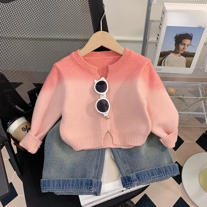 

Spring Faionable Kids Sweater Set Baby Girls Two-Piece Cotton Polyester Denim Korean Sle Casual Wear for Ages 6-48 Months