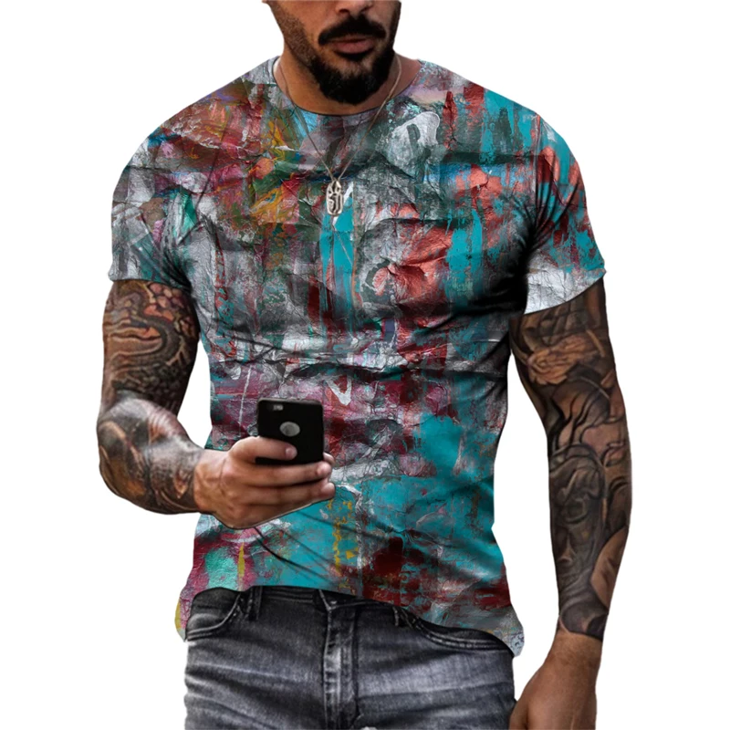 New Fashion Europe and America Retro Graffiti Men T-shirt Summer Trend Casual Personality Street Style Printed Short Sleeve Tees