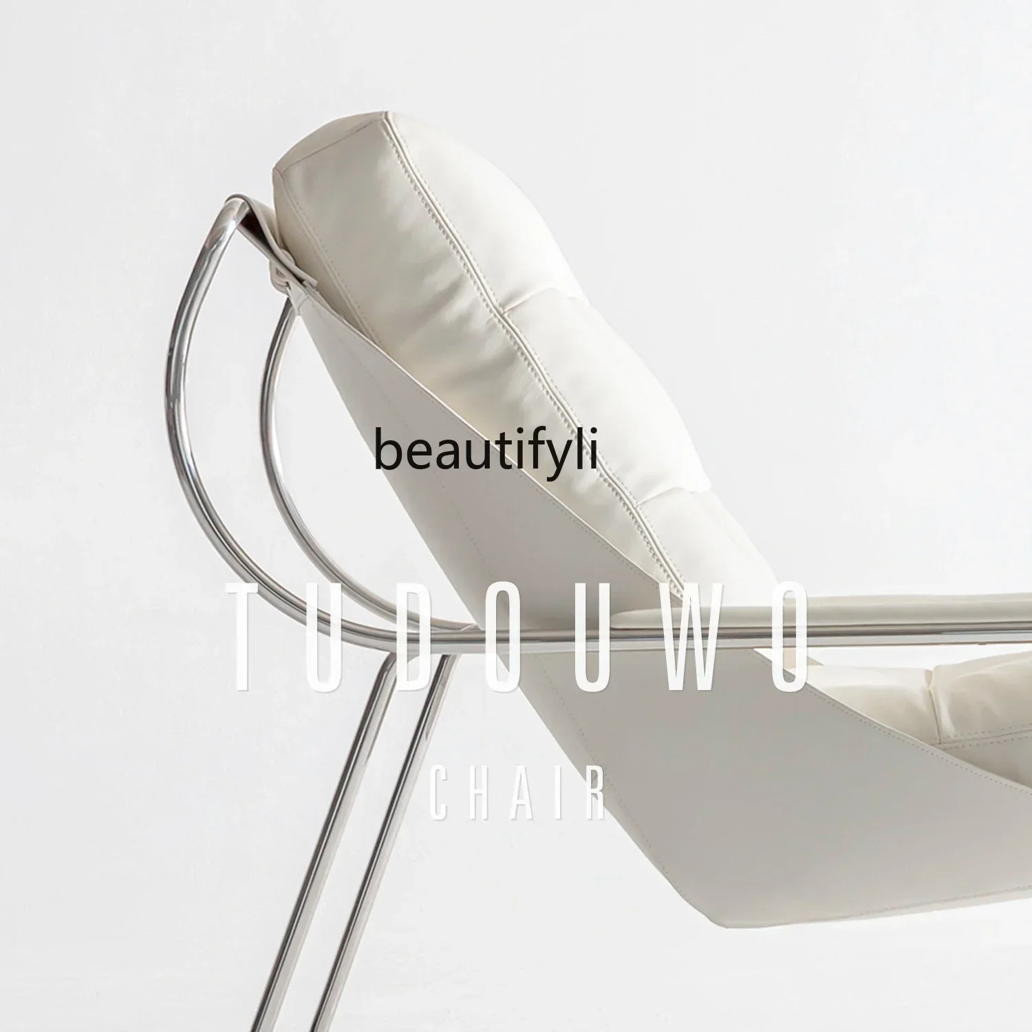 

FF Stainless steel leather down leisure chair high-end designer white saddle leather single chairAA