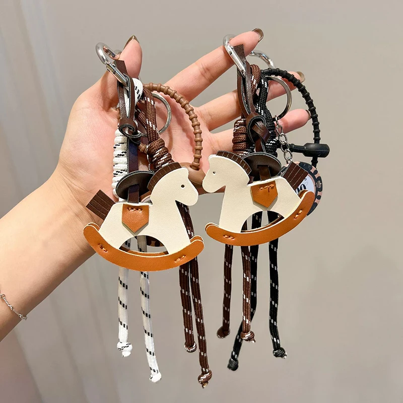 Practical Leather Horse Pendant Keychain With Braided Rope Bags Pendant Charm For Stylish Phone And Bag Accessories