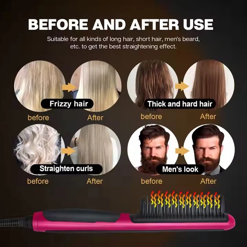 جهاز فرد الشعر واللحية ، مشط ساخن من السيراميك الأيوني ، فرد كهربائي ، تجعيد ، فرشاة شعر ، مقاومة للحروق ، أداة تصفيف #4