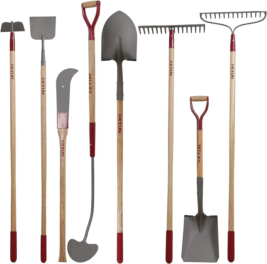 14-Gauge Garden Tools Shovels Spades Heavy Duty Shovel Rake Hoe Set Forged Scraper Bush Hook with Long Ash Handle