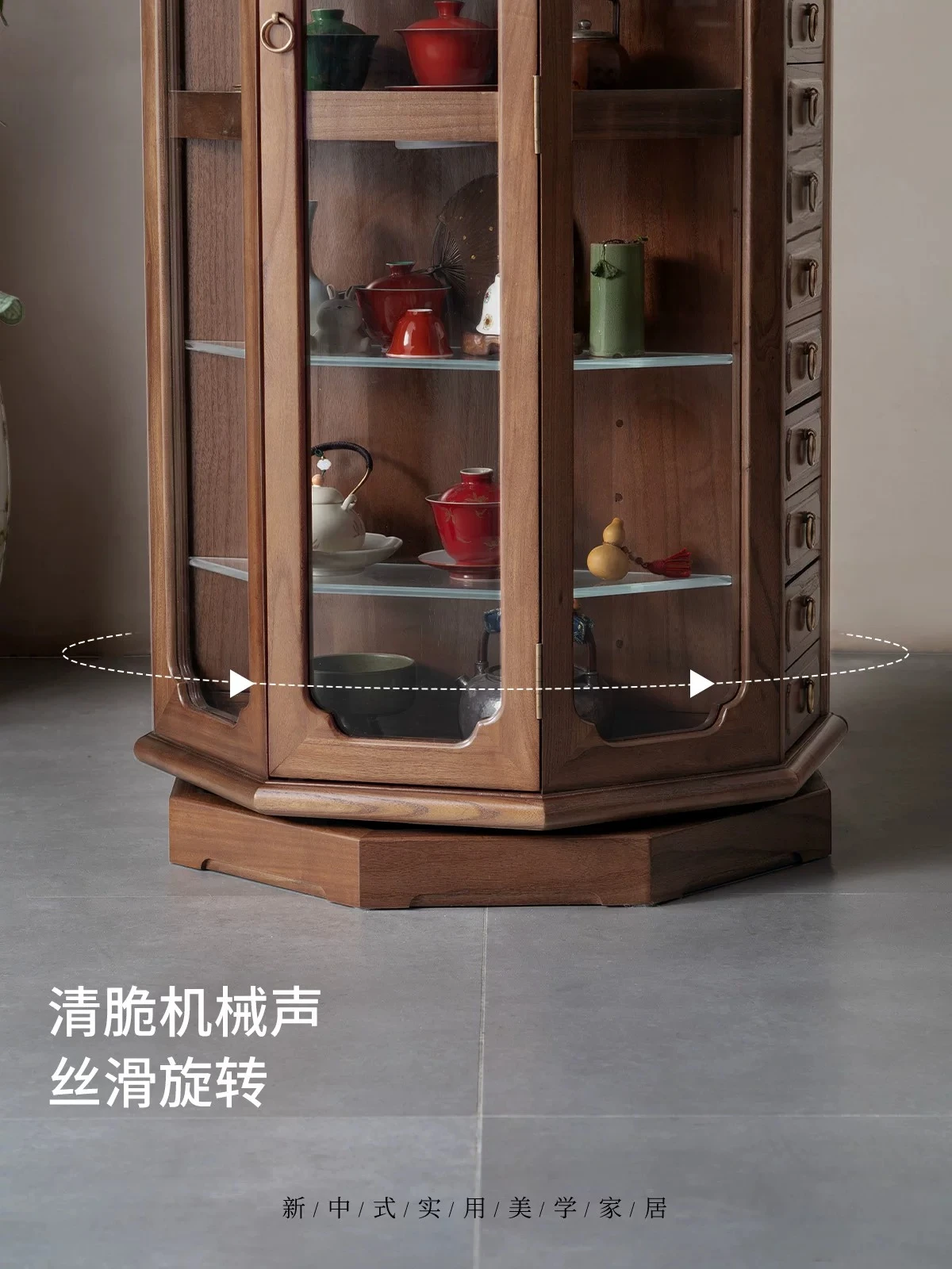 Solid wood rotating cabine, tea set storage cabint, glass display cabin, Wenwan storage chest cabinet, and time-running