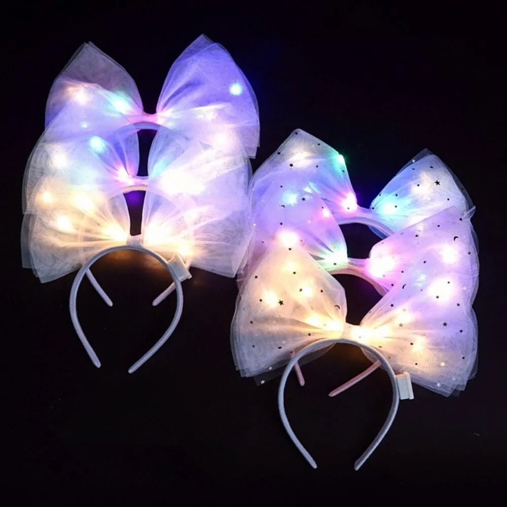 

Glowing Headband Bowknot Hair Accessory for Sweet Photo Shoots Concerts Fairy Themed Events Luminous Fun Wearable for All Ages