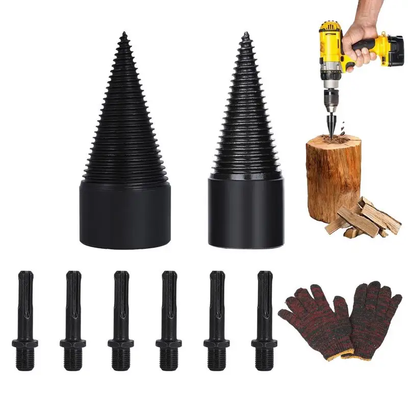 Firewood Splitter Drill Bit 9pcs Twist Firewood Drill Bit Wood Splitting Logs Bits Firewood Log Splitter With Geometric Shapes