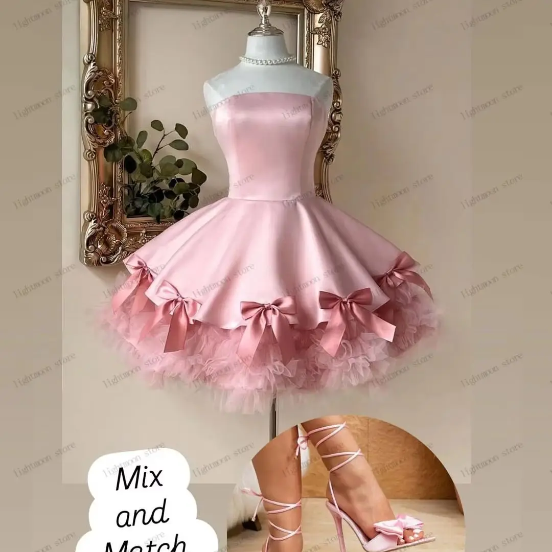 Charming Women's Formal Evening Gowns A Line Mini Satin Prom Dress Bow Decoration Customized Vestidos De Fiesta Elegantes 2026