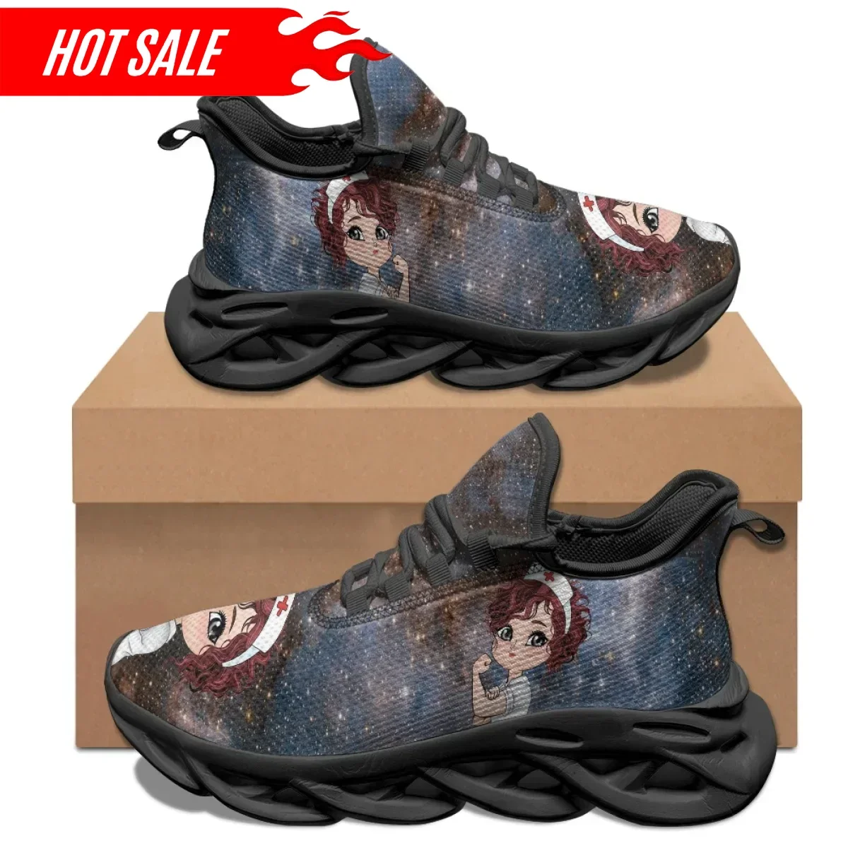 

Cartoon Paramedic Women's Platform Sneakers Non-Slip Comfortable Lace-Up Casual Nursing Shoes Breathable Summer Walking Shoes
