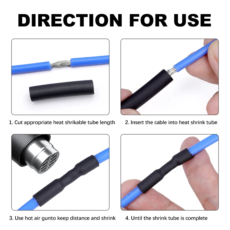 1 - 100M Black 4:1 Heat Shrink Tube with Glue Diameter 4 6 8 12 16 20 24 40 52 72mm Adhesive Sleeve Wrap Heat-shrinkable Sheath