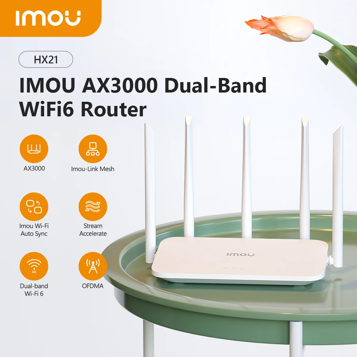 IMOU AX3000 Dwuzakresowy router WiFi6 HX21 z 1 Gigabit WAN 3 Gigabit LAN Obsługa szerokości pasma do 1000 Mb/s