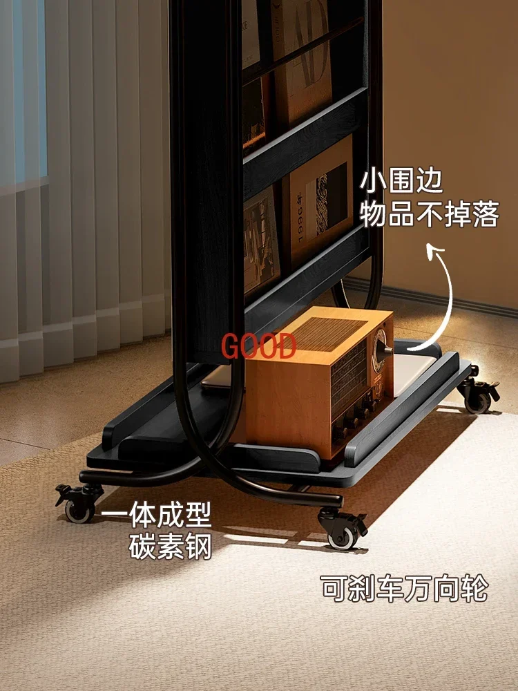 Removable Full-Length Mirror Floor Magazine Rack Dressing Mirror Rotating Black