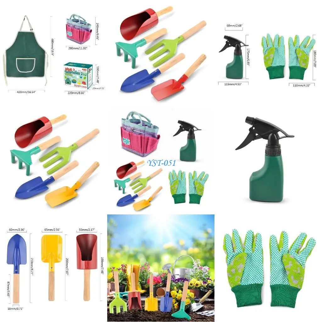 

E15A Toddlers Garden Tools Kids Gardening Tool Set All in Gardening Tote Outdoor Indoor Toy for Boys Girls Kids Toddlers