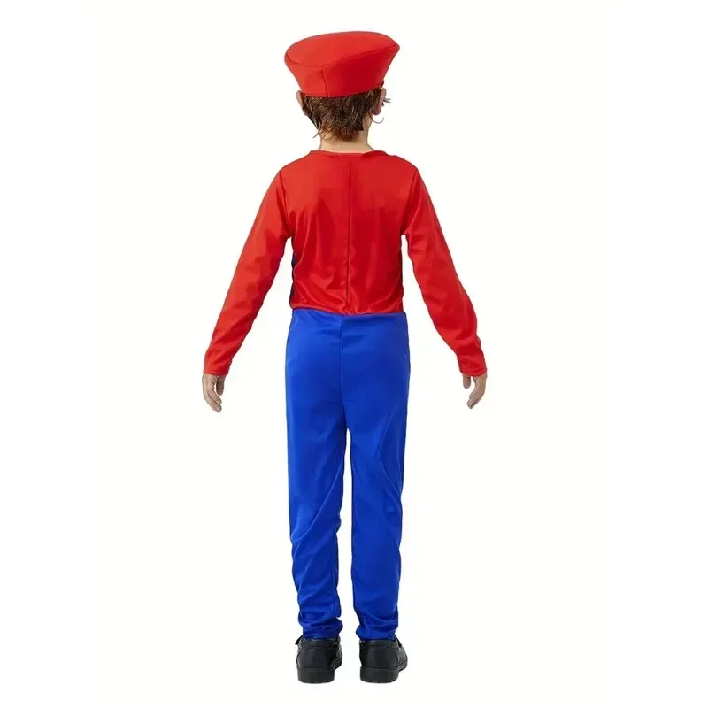 Fato de canalizador infantil com chapéu e máscara, bigode, luvas, macacão, festa de Halloween, vestir, jogo de desenhos animados, roupa cosplay para menino e menina