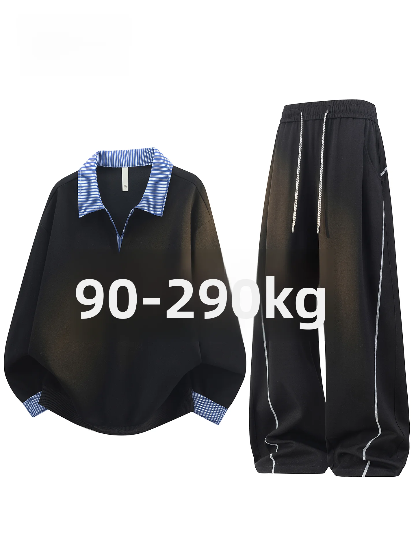 

MoChao Large Size Ne Sweatirt Set Men's Casual Loose Slimming Two-Piece Set Comfortable Cotton Polyester Blend