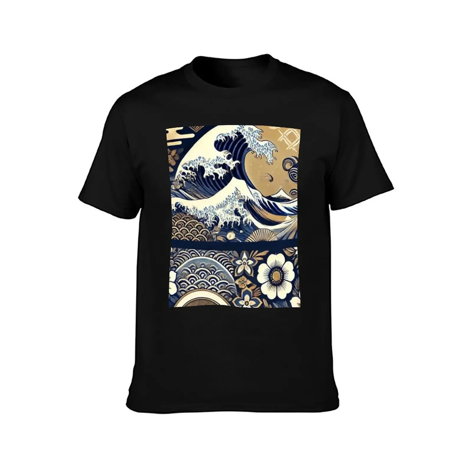 A Japanese pattern design depicting the beauty of nature and tradition T-Shirt Summer Casual Cotton Tee Vintage Graphic Print